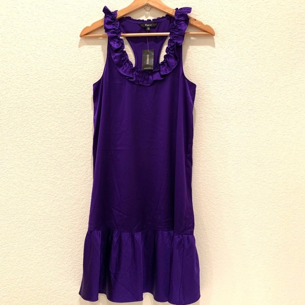 🆕 Express Elegant Racer Back Ruffles Silk Dress - Picture 2 of 4